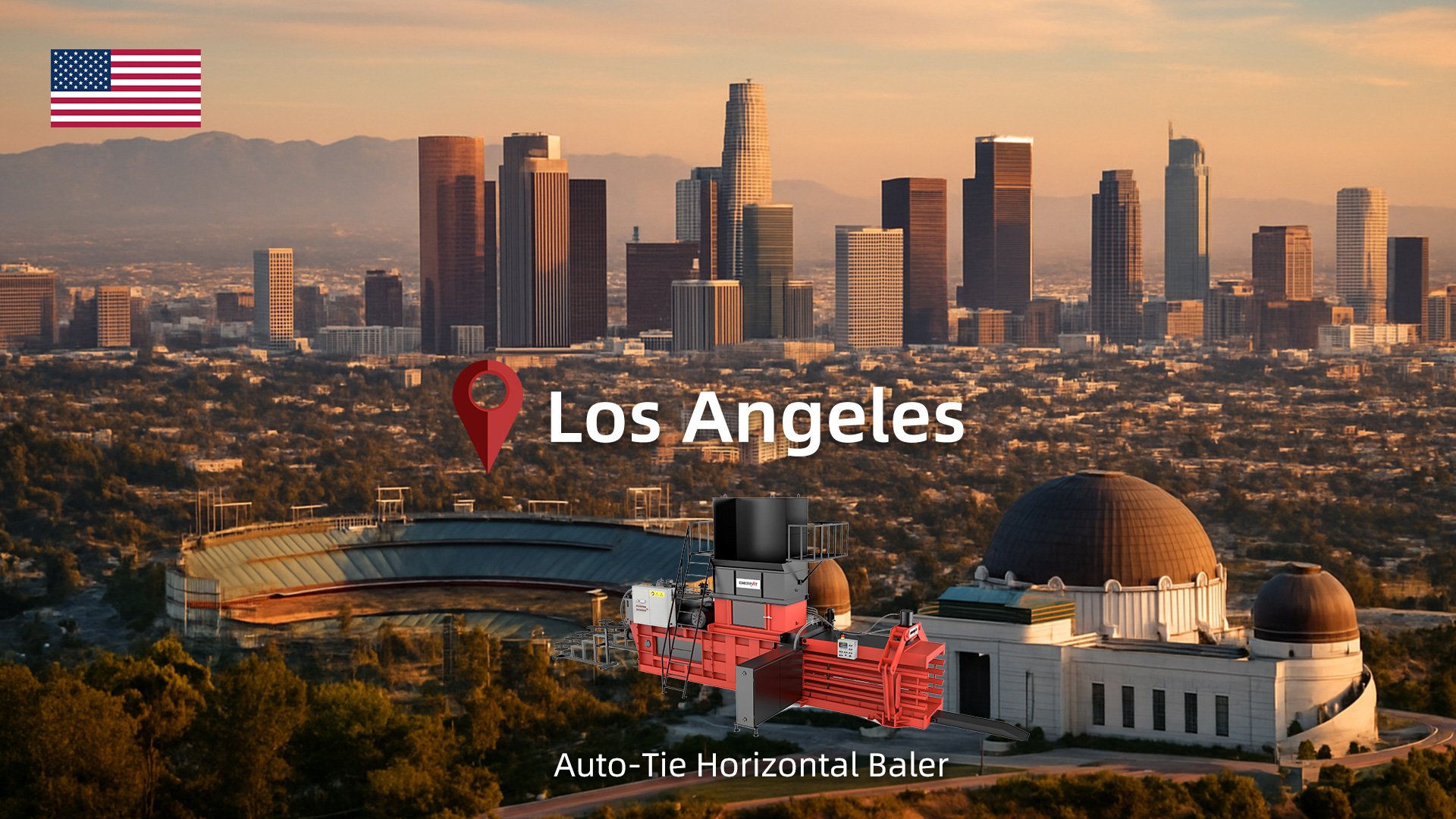 Los Angeles, California：ENERPAT Auto-Tie Cardboard Press for Sale Installed